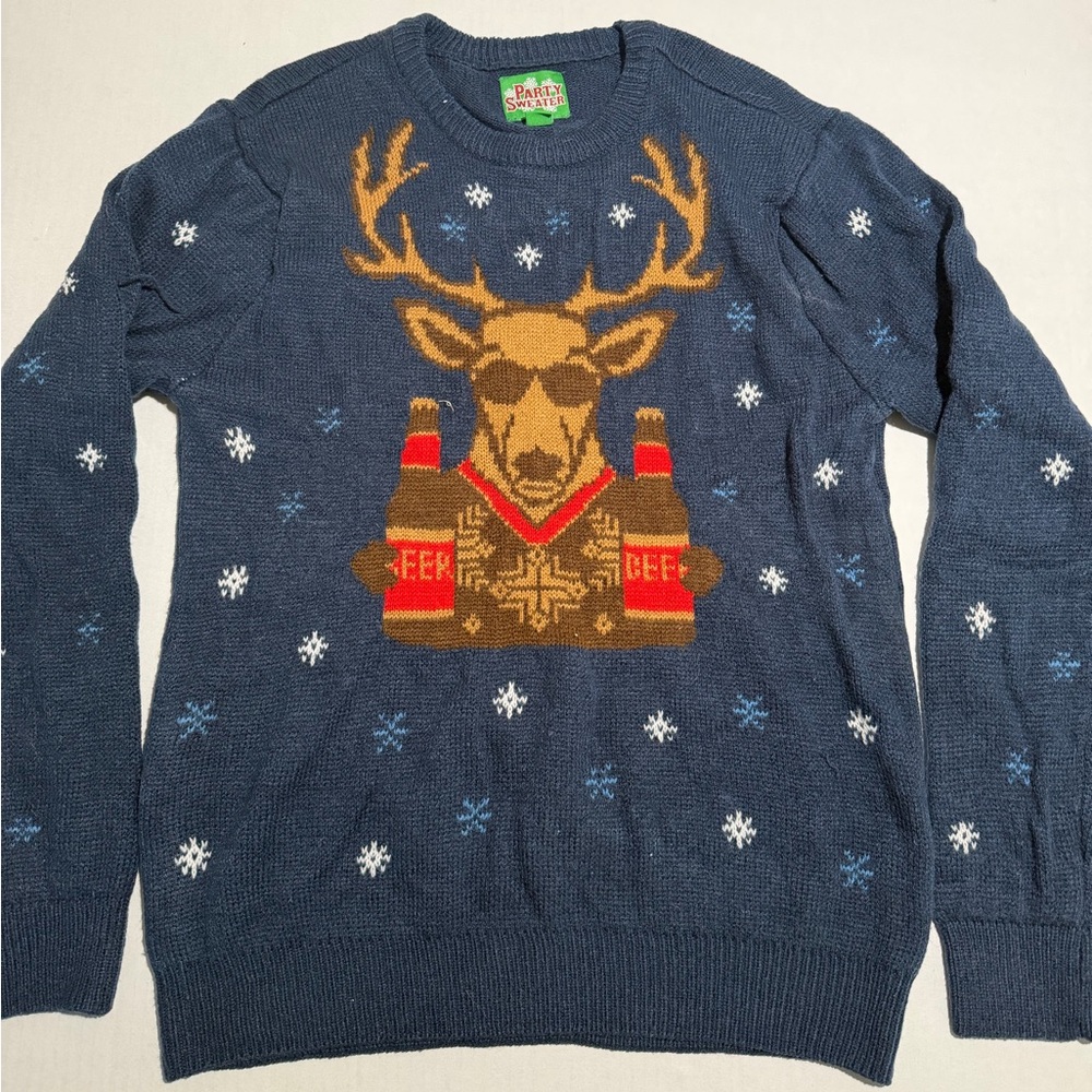 Party Sweater brand Ugly Reindeer‎ Beer Christmas LS pullover, Men's Medium